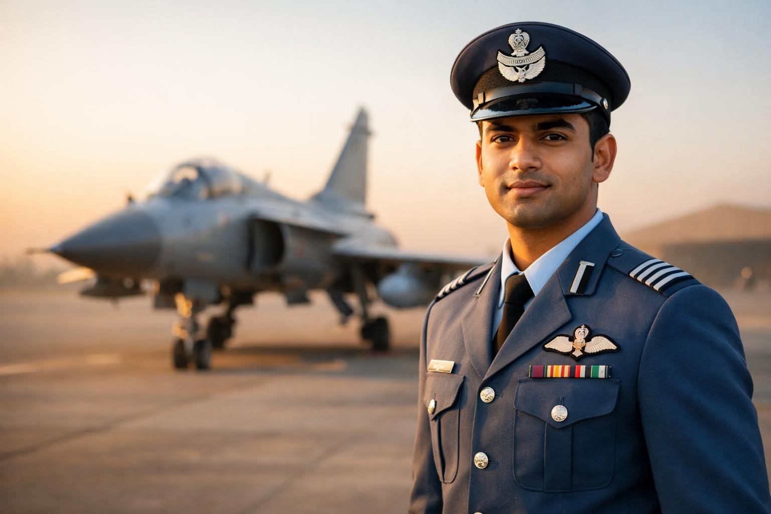 Indian Air Force officer, fighter aircraft and parade representing Air Force coaching in Prayagraj